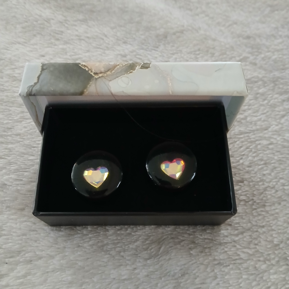 Heart-Shaped Iridescent Stud Earrings